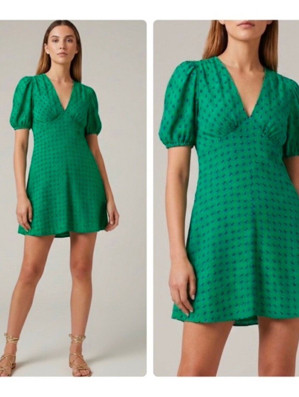STAUD Milla Green Print Mini Dress 4  Summer Wedding Guest Resort Party Retro